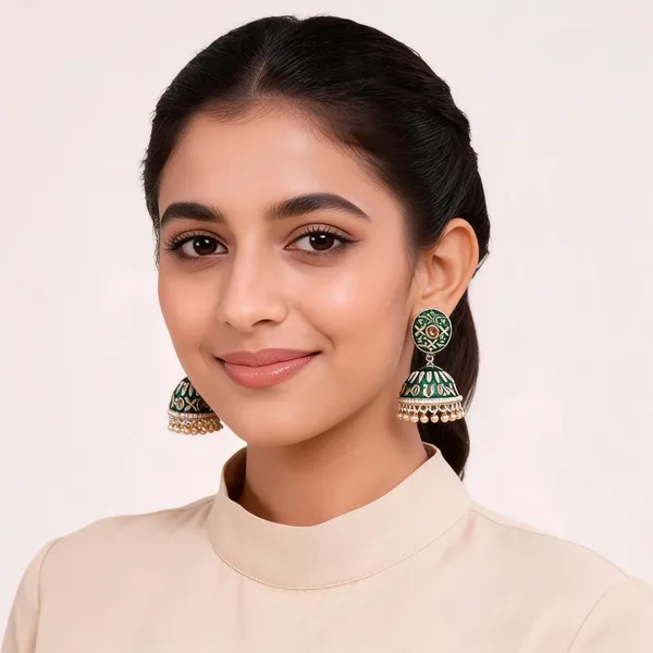Green_Floral_Embellished_Jhumka_Earrings_For_Women