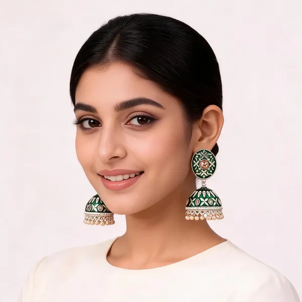 Green_Floral_Embellished_Jhumka_Earrings_For_Women