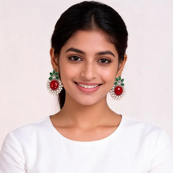 Red_Green_Stone_Pearl_Earrings_For_Women