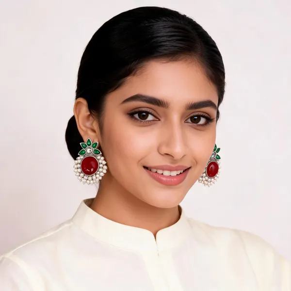 Red_Green_Stone_Pearl_Earrings_For_Women