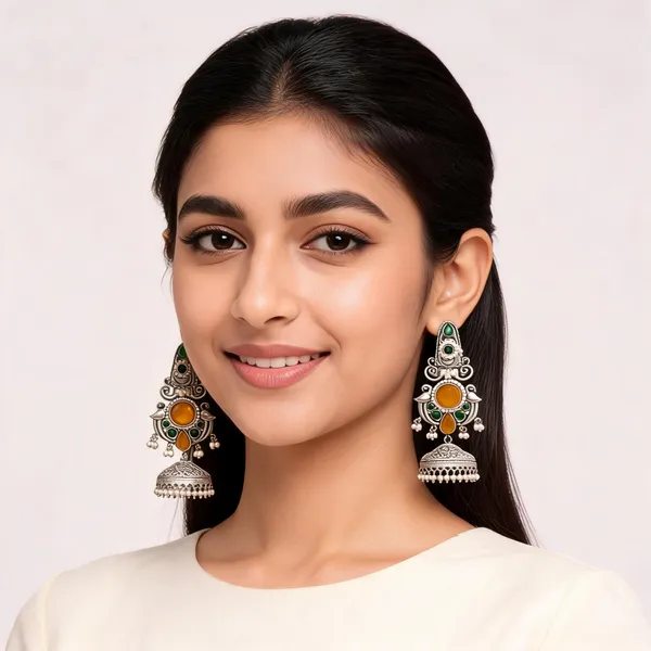 Oxidized_Style_Stone_Studded_Jhumka_Earrings_For_Women