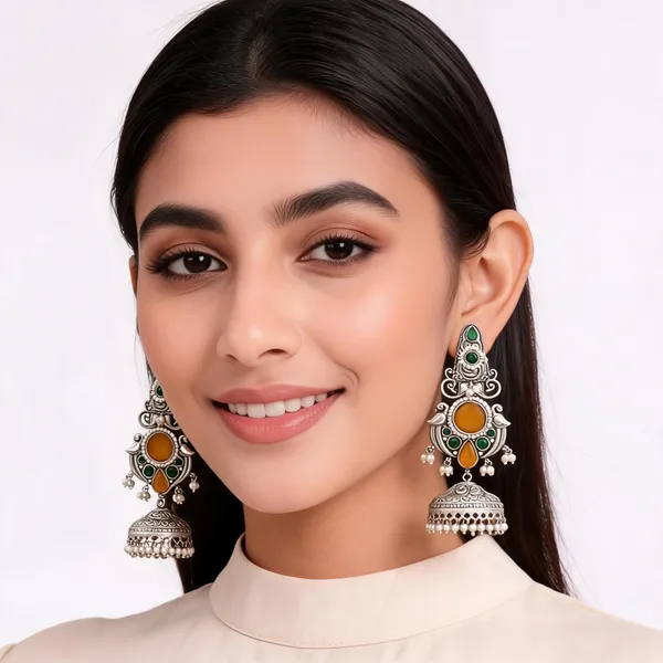 Oxidized_Style_Stone_Studded_Jhumka_Earrings_For_Women