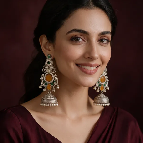 Oxidized_Style_Stone_Studded_Jhumka_Earrings_For_Women
