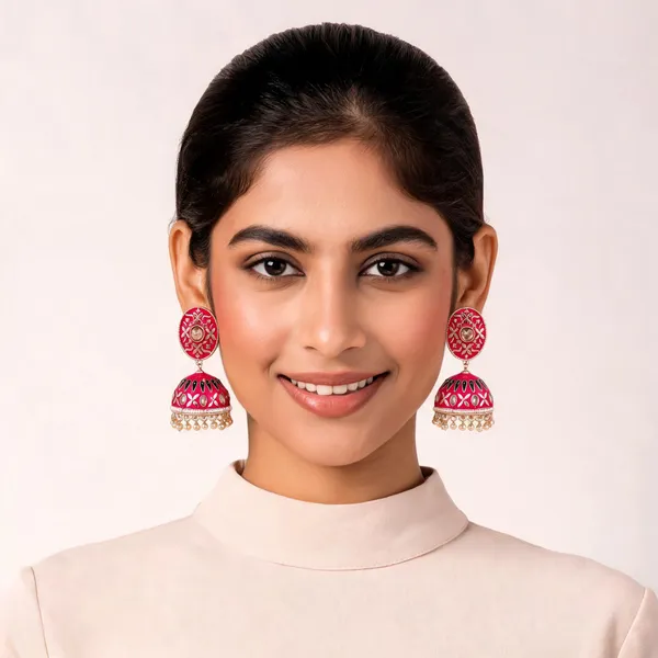 Pink_Embellished_Jhumka_Earrings_For_Women