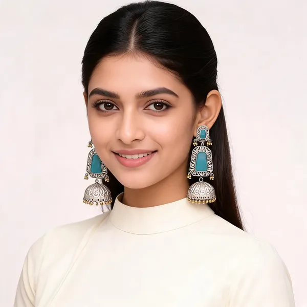 Silver_Tone_Turquoise_Jhumka_Earrings_For_Women