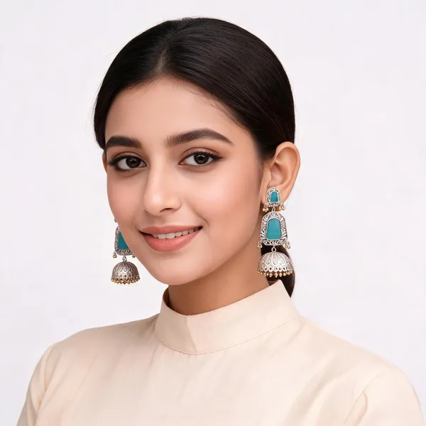 Silver_Tone_Turquoise_Jhumka_Earrings_For_Women