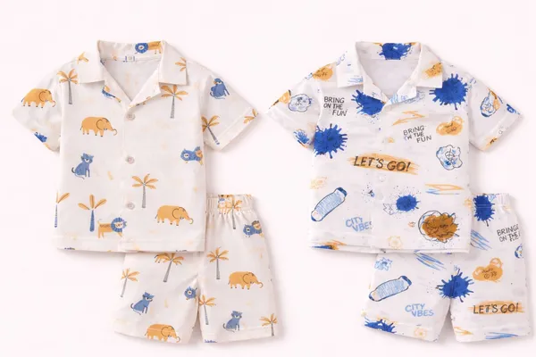 White_Printed_Shirt_And_Shorts_Set_for_Boys
