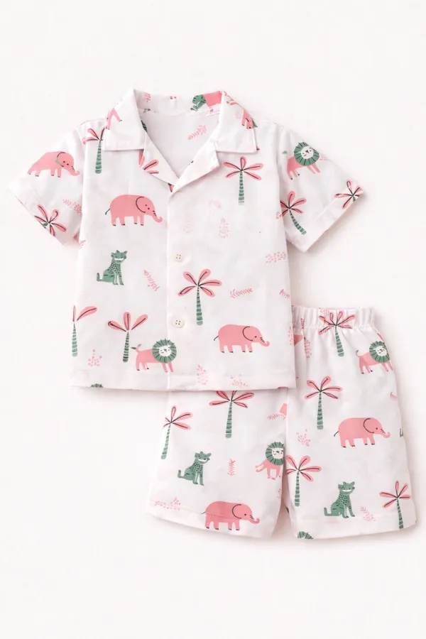 White_Printed_Shirt_And_Shorts_Sleepwear_Set_for_Kids