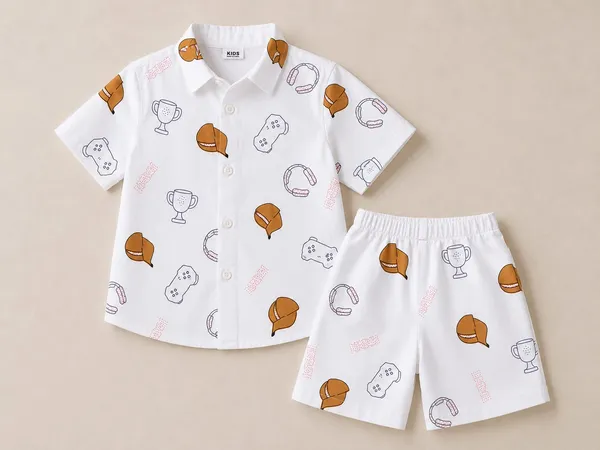 White_Printed_Shirt_And_Shorts_Set_for_Kids