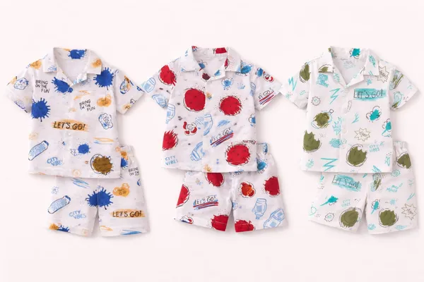 White_Printed_Shirt_And_Shorts_Set_for_Boys