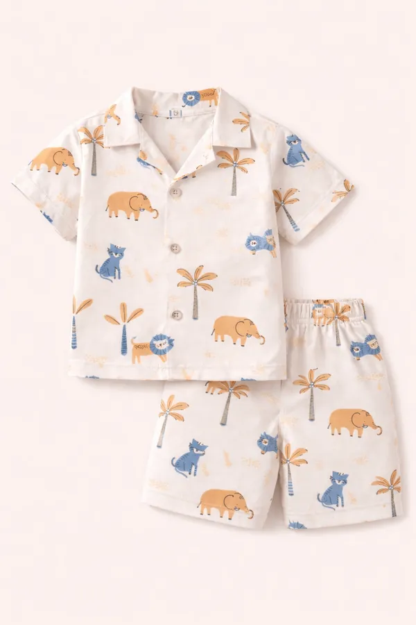 White_Printed_Shirt_And_Shorts_Set_for_Boys
