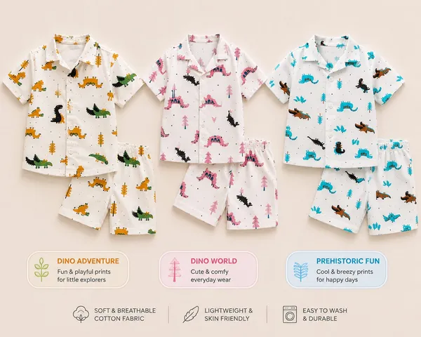 White_Cotton_Dinosaur_Print_Shirt_And_Shorts_Set_for_Kids