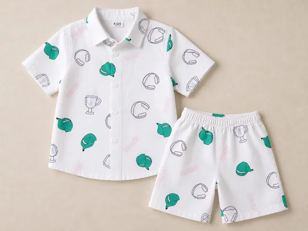 White_Printed_Shirt_And_Shorts_Set_for_Boys