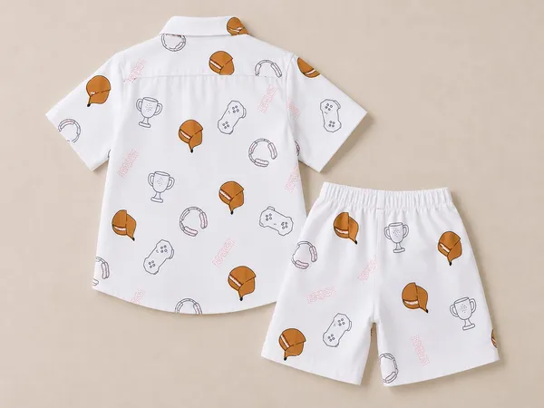 White_Printed_Shirt_&_Shorts_Set_for_Boys