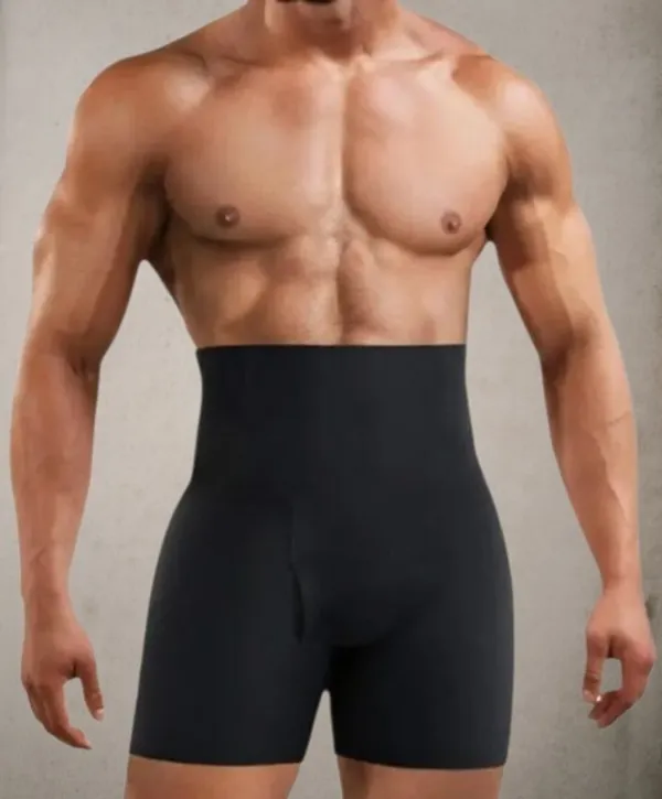 Black_Nylon_Spandex_High_Waist_Compression_Shapewear_For_Men