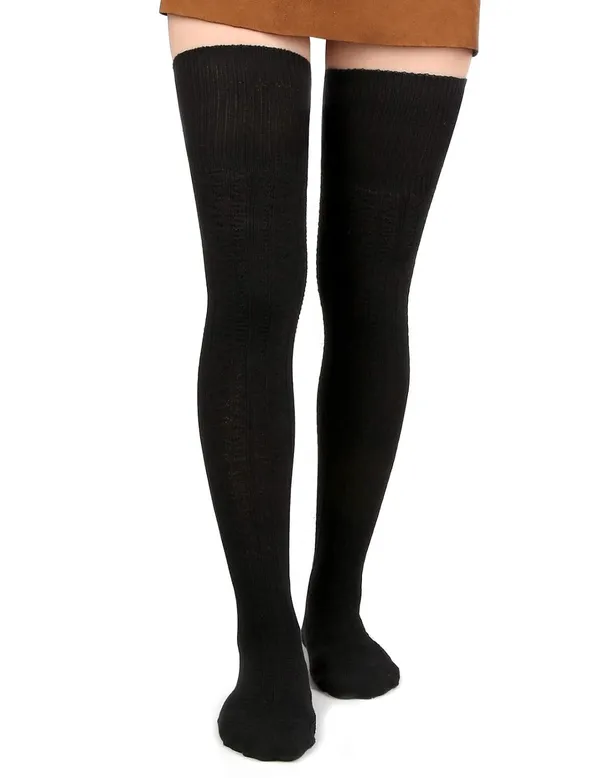 Multicolour_Cotton_Knit_Thigh_High_Socks_For_Women