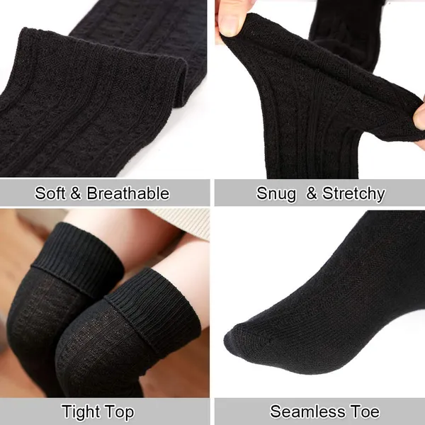Multicolour_Cotton_Knit_Thigh_High_Socks_For_Women