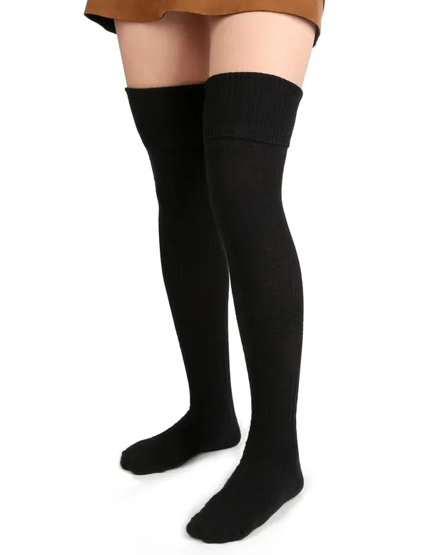 Multicolour_Cotton_Knit_Thigh_High_Socks_For_Women