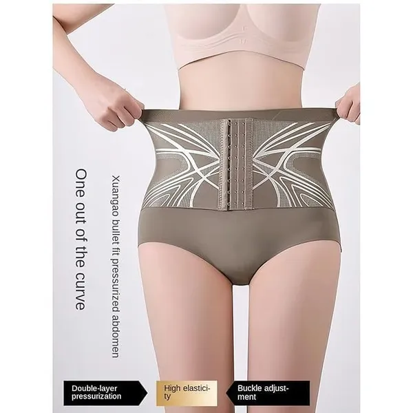Khaki_Nylon_Spandex_Waist_Trainer_Corset_For_Women