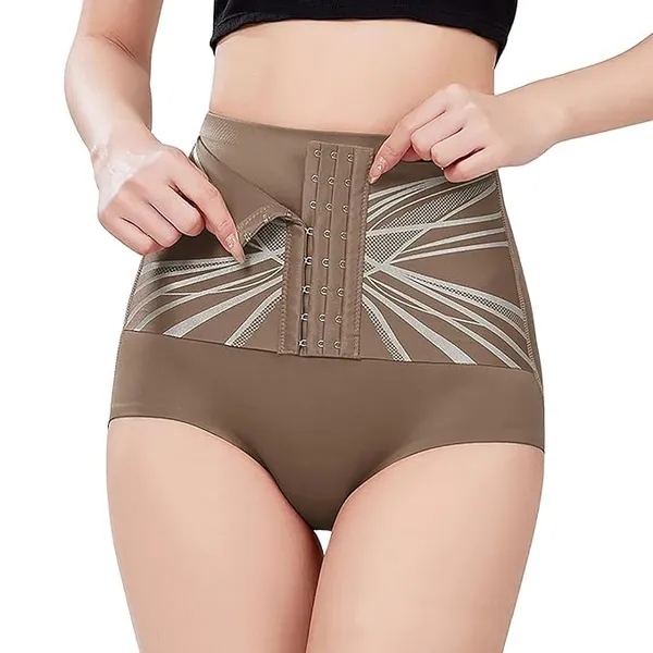 Khaki_Nylon_Spandex_Waist_Trainer_Corset_For_Women