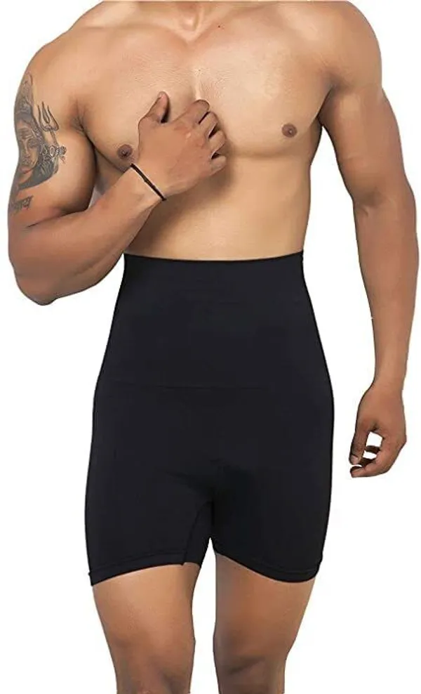 Black_Nylon_Spandex_High_Waist_Compression_Shapewear_For_Men