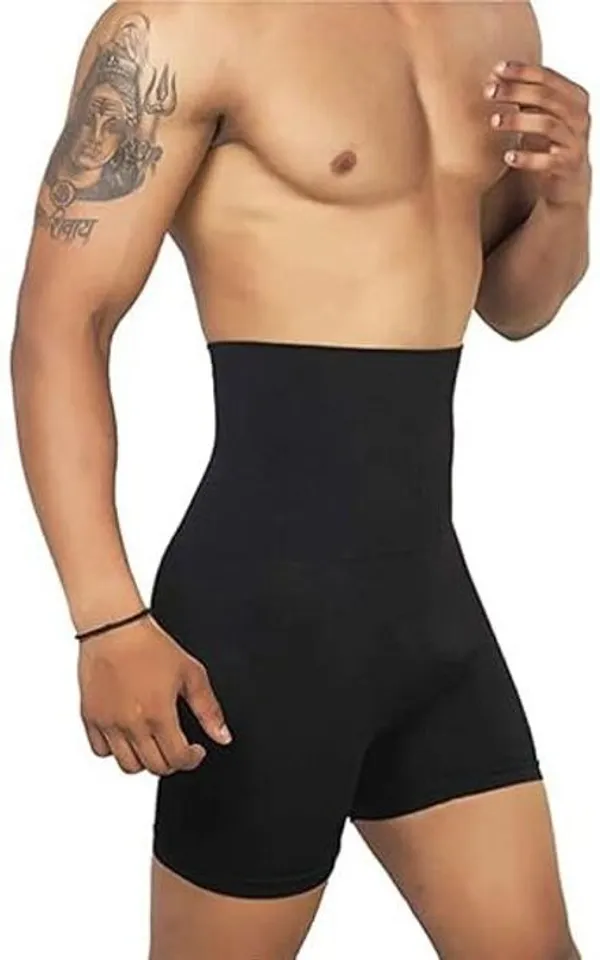 Black_Nylon_Spandex_High_Waist_Compression_Shapewear_For_Men