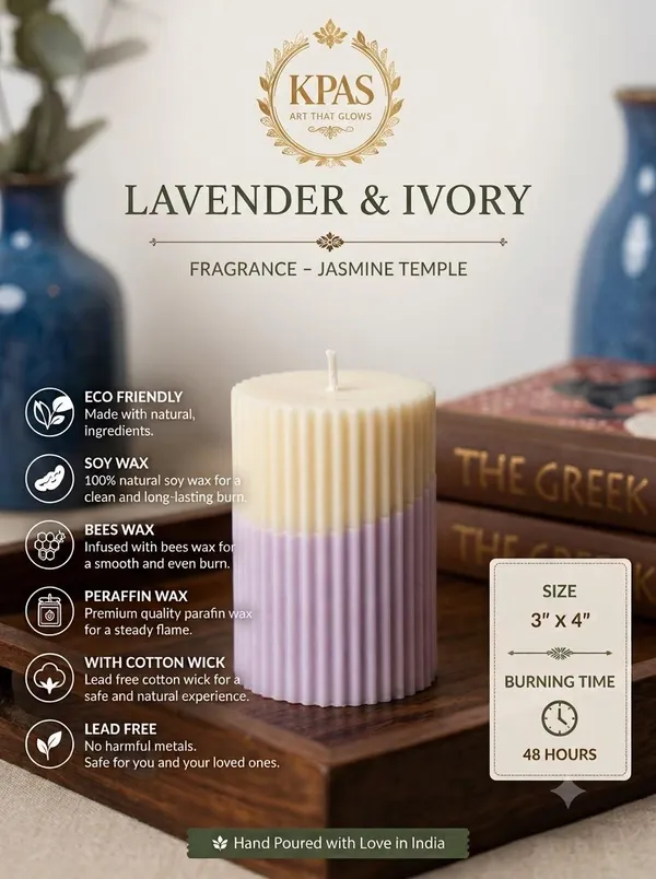 Wax_Lavender_And_Ivory_Ribbed_Pillar_Candle