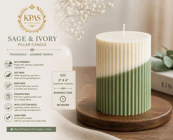 Soy_Wax_Sage_And_Ivory_Striped_Pillar_Candle
