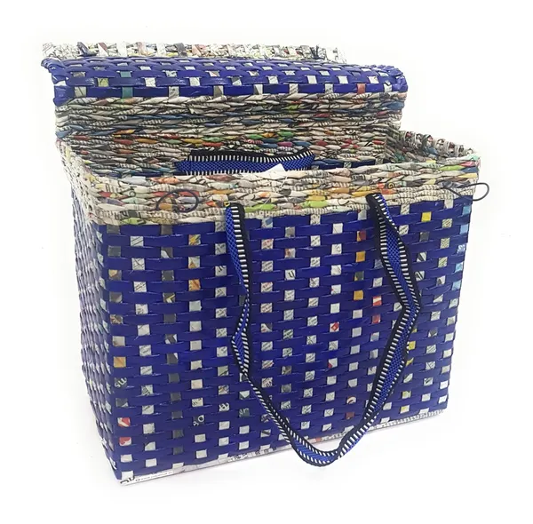 Sonas_Creation_Paperus,_Large_Lunch_Bag_with_Lid,_Picnic_Basket_with_Cover,_Tiffin_Basket_for_Office,_Travel_Bag,_Eco-Friendly,_Handmade_Size_in_Inches_Height_11_Length_14_Base_7_(Blue)