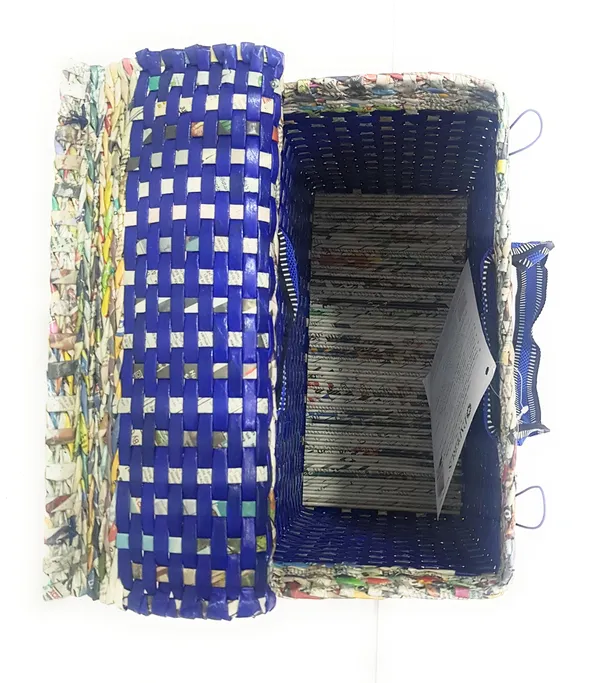 Sonas_Creation_Paperus,_Large_Lunch_Bag_with_Lid,_Picnic_Basket_with_Cover,_Tiffin_Basket_for_Office,_Travel_Bag,_Eco-Friendly,_Handmade_Size_in_Inches_Height_11_Length_14_Base_7_(Blue)