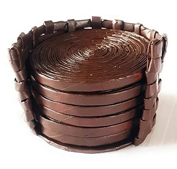 Sonas_Creation_Paperus_Customizable_Dark_Brown_Set_of_6_Round_Coasters_With_Holder_4_Inch_Diameter_Eco-Friendly_Sustainable_Handmade_Handcrafted_of_Paper_Ropes_For_Protecting_Furniture_from_Hot_&_Cold