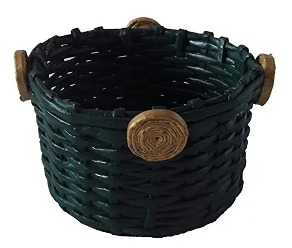 Sonas_Creation_Paperus,_Green_with_Gold_Rings,_Small,_Fruit_Basket,_Shelf_Basket,_Serving_Basket,_5_inch_or_12_CM_Tall_&_7_inch_or_15_CM_Diameter,_Eco-Friendly,_Handmade,_of_Paper_Ropes