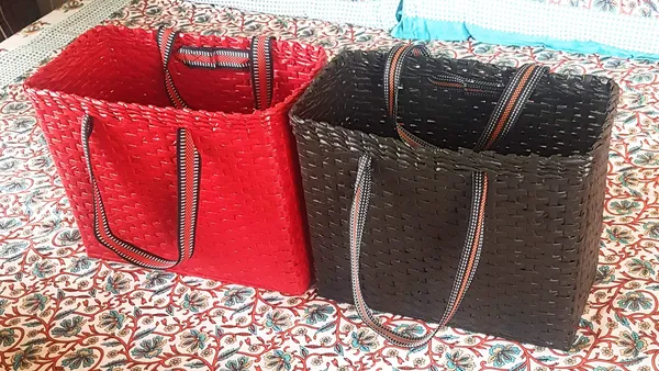 _Paperus,_Set_of_2_Large_Red_&_Brown_Lunch_Bags,_Picnic_Baskets,_Tiffin_Baskets,_Handbags,_Eco-Friendly,_Handmade_of_Paper_Ropes_Size_in_Inch_H_11_X_L_14_X_B7