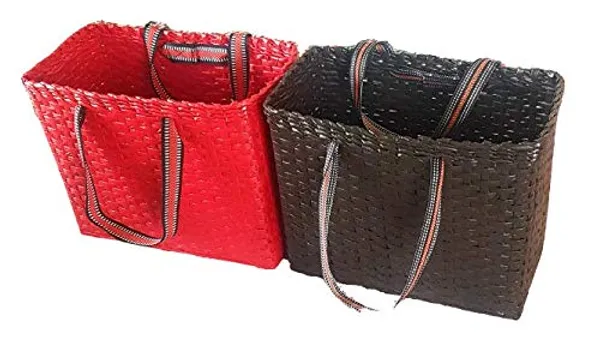 Sonas_Creation_Paperus,_Set_of_Large_Red_&_Brown_Lunch_Bags,_Picnic_Baskets,_Tiffin_Baskets,_Handbags,_Eco-Friendly,_Handmade_of_Paper_Ropes_Size_in_Inch_H_11_X_L_14_X_B7
