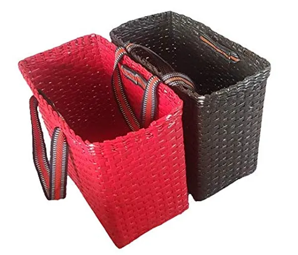 Sonas_Creation_Paperus,_Set_of_Large_Red_&_Brown_Lunch_Bags,_Picnic_Baskets,_Tiffin_Baskets,_Handbags,_Eco-Friendly,_Handmade_of_Paper_Ropes_Size_in_Inch_H_11_X_L_14_X_B7