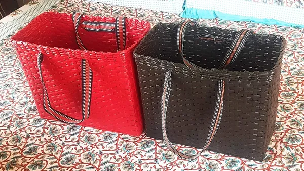Sonas_Creation_Paperus,_Set_of_Large_Red_&_Brown_Lunch_Bags,_Picnic_Baskets,_Tiffin_Baskets,_Handbags,_Eco-Friendly,_Handmade_of_Paper_Ropes_Size_in_Inch_H_11_X_L_14_X_B7