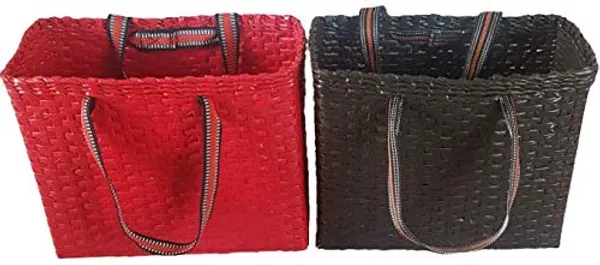 Sonas_Creation_Paperus,_Set_of_Large_Red_&_Brown_Lunch_Bags,_Picnic_Baskets,_Tiffin_Baskets,_Handbags,_Eco-Friendly,_Handmade_of_Paper_Ropes_Size_in_Inch_H_11_X_L_14_X_B7