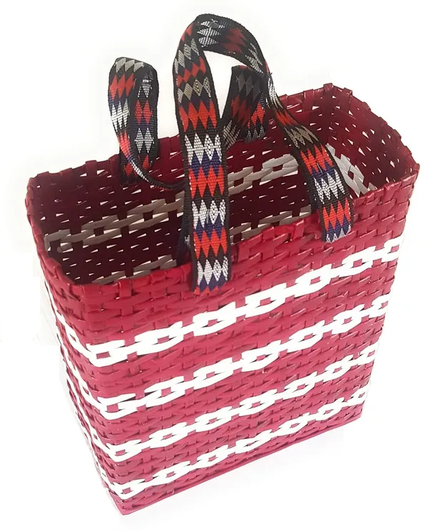 Sonas_Creation_Paperus,_SMALL,_Unisex,_Red_&_White_Lunch_Bag,_Carry_Bag,_Handbag_for_Carrying_Lunchbox,_Tiffin,_Water_Bottles,_Eco-Friendly,_Handmade,_of_Paper_Ropes_Size_in_Inches_H_11_X_L_10_X_B_5