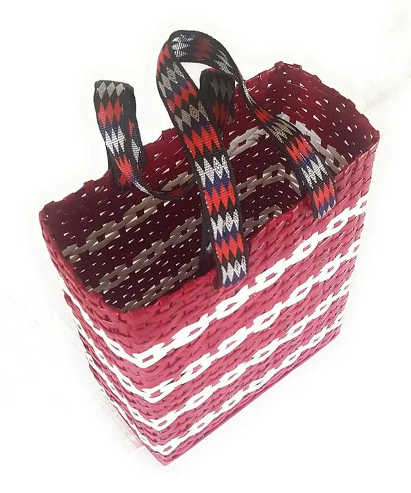 Sonas_Creation_Paperus,_SMALL,_Unisex,_Red_&_White_Lunch_Bag,_Carry_Bag,_Handbag_for_Carrying_Lunchbox,_Tiffin,_Water_Bottles,_Eco-Friendly,_Handmade,_of_Paper_Ropes_Size_in_Inches_H_11_X_L_10_X_B_5