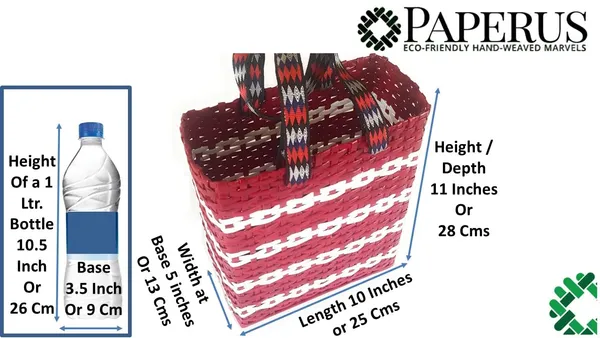 Sonas_Creation_Paperus,_SMALL,_Unisex,_Red_&_White_Lunch_Bag,_Carry_Bag,_Handbag_for_Carrying_Lunchbox,_Tiffin,_Water_Bottles,_Eco-Friendly,_Handmade,_of_Paper_Ropes_Size_in_Inches_H_11_X_L_10_X_B_5