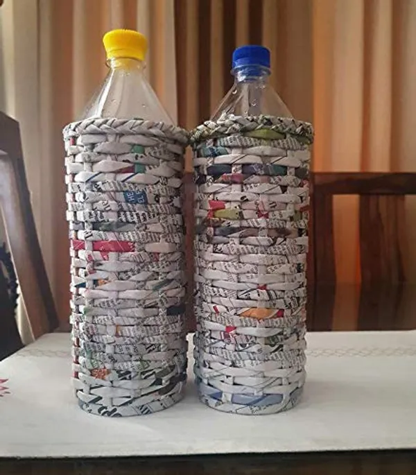 Sonas_Creation_Paperus_1_Liter_Set_of_2,_Water_Bottle_Holder,_Wine_Bottle_Holder,_Bottle_Case,_8.5_inches_Tall_&_4_inches_at_Base,_Eco-Friendly,_Handmade,_of_Paper_Ropes