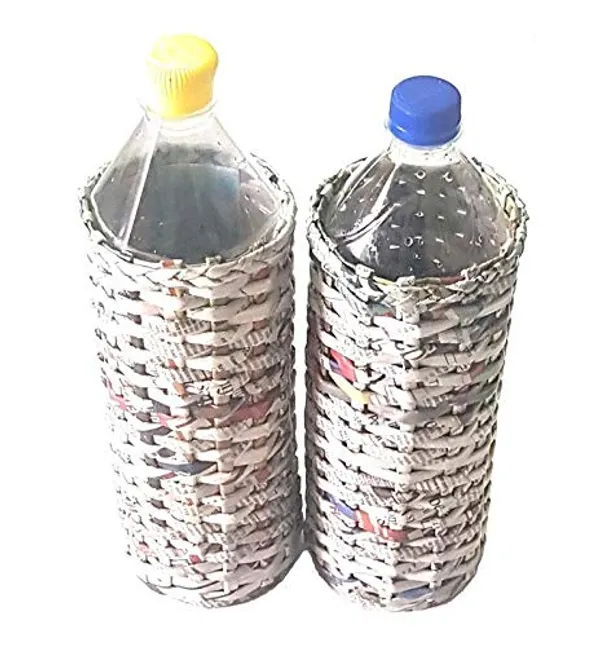 Sonas_Creation_Paperus_1_Liter_Set_of_2,_Water_Bottle_Holder,_Wine_Bottle_Holder,_Bottle_Case,_8.5_inches_Tall_&_4_inches_at_Base,_Eco-Friendly,_Handmade,_of_Paper_Ropes