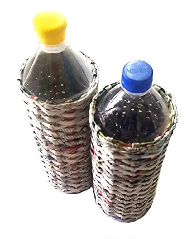 Sonas_Creation_Paperus_1_Liter_Set_of_2,_Water_Bottle_Holder,_Wine_Bottle_Holder,_Bottle_Case,_8.5_inches_Tall_&_4_inches_at_Base,_Eco-Friendly,_Handmade,_of_Paper_Ropes