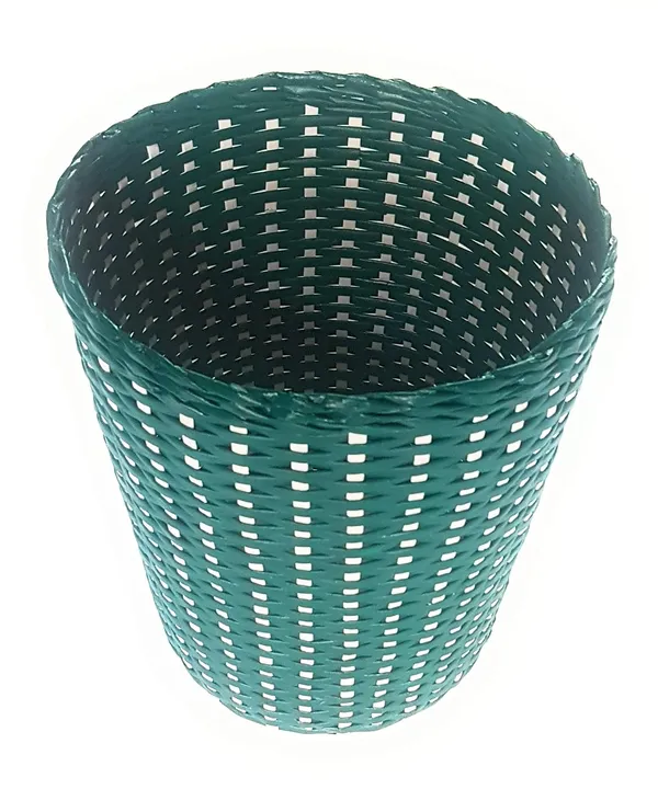 Sonas_Creation_Paperus_Small,_Laundry_Basket,_Laundry_Hamper,_Toys_Storage_Basket,_Dark_Green_with_White)_25_Liters,_13_Inches_Tall,_Eco_Friendly,_Handmade,_of_Paper_Ropes