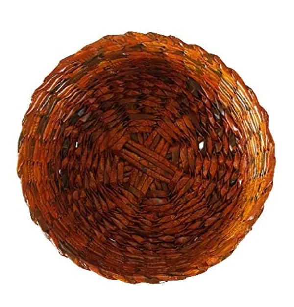 Sonas_Creation_Paperus_Honey_Brown_Round_Storage_Basket,_Shelf_Basket,_Vegetables,_Fruit_Basket,_Tray,_Sagan,_Accessories_9.5_Inch_Diameter_3.5_Inch_Height_Eco-Friendly_Handmade_of_Paper_Ropes