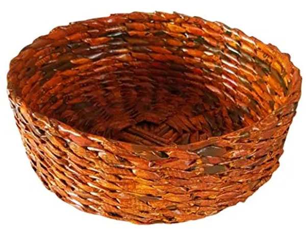 Sonas_Creation_Paperus_Honey_Brown_Round_Storage_Basket,_Shelf_Basket,_Vegetables,_Fruit_Basket,_Tray,_Sagan,_Accessories_9.5_Inch_Diameter_3.5_Inch_Height_Eco-Friendly_Handmade_of_Paper_Ropes