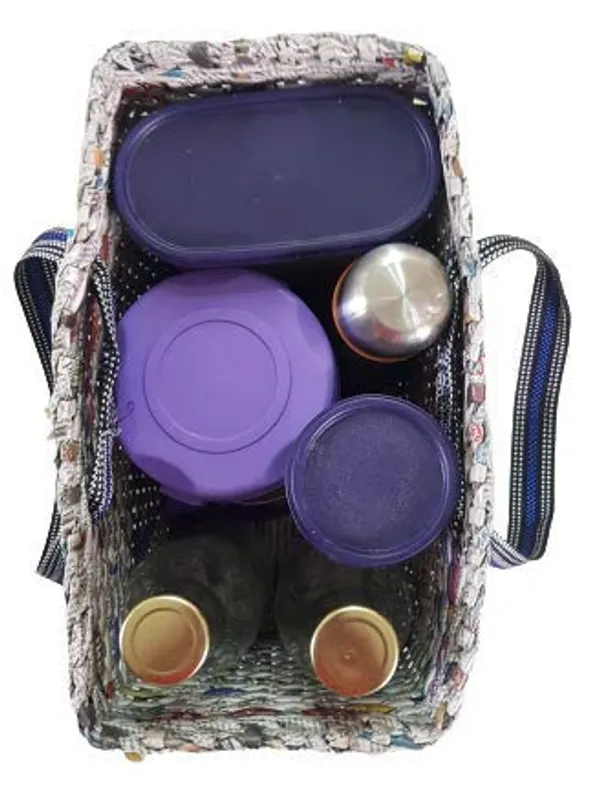 Sonas_Creation_Paperus,_Large,_Lunch_Bag_with_Lid,_Picnic_Basket_with_Cover,_Tiffin_Basket_for_office,_Eco-friendly,_Handmade,_of_Paper_Ropes,_Ht._11,_Lth._14,_Base_7_inch_(Natural_with_Green_Stripes)