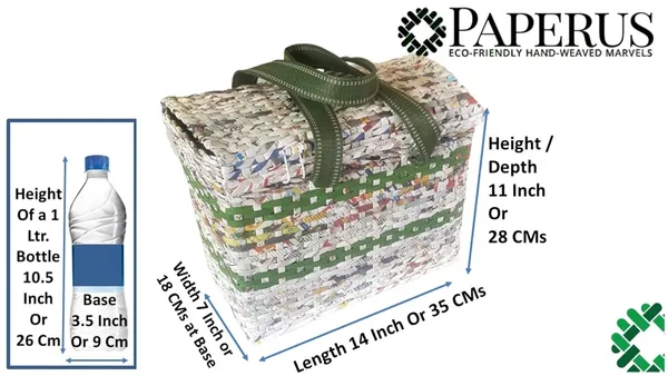Sonas_Creation_Paperus,_Large,_Lunch_Bag_with_Lid,_Picnic_Basket_with_Cover,_Tiffin_Basket_for_office,_Eco-friendly,_Handmade,_of_Paper_Ropes,_Ht._11,_Lth._14,_Base_7_inch_(Natural_with_Green_Stripes)