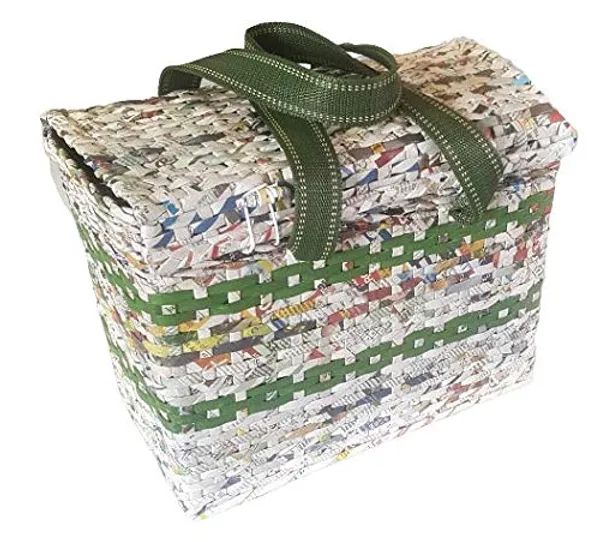 Sonas_Creation_Paperus,_Large,_Lunch_Bag_with_Lid,_Picnic_Basket_with_Cover,_Tiffin_Basket_for_office,_Eco-friendly,_Handmade,_of_Paper_Ropes,_Ht._11,_Lth._14,_Base_7_inch_(Natural_with_Green_Stripes)