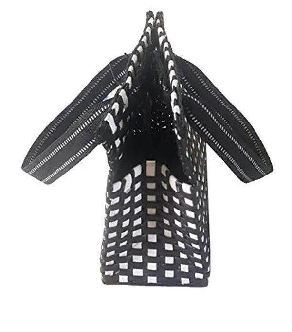 Sonas_Creation_PAPERUS_Unisex_Customizable_Black_&_White_Check_Carry_Shopping_Hand_Bag_for_Lunchbox_Tiffin_Water_Bottles_Eco-Friendly_Handmade_of_Paper_Ropes_Size_in_Inches_Height_11_X_L_10_X_B_5